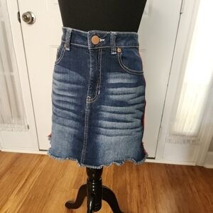No Boundaries Mid Rise‎ Red Racing Stripe Denim Skirt Junior Size 15